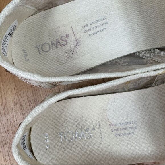 Toms Alpargata Embroidered Hibiscus Lace Slip On Shoes Ivory Metallic Tan 8.5 - Picture 10 of 12